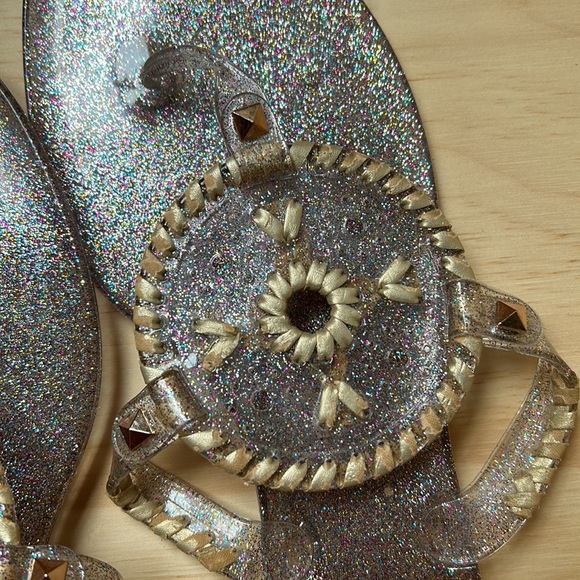 Jack Rogers Jelly Thong, multi glitter thong sandals size 10 Gold studs - Picture 4 of 6